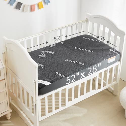 Image of BEDLORE Waterproof Crib Mattress Protector 2 Pack, Ultra Soft Bamboo Viscose Crib Mattress Pad Cover, Noiseless Toddler Mattress Protector for Standard Baby Mattress Size 52''x28'', Dark Gray