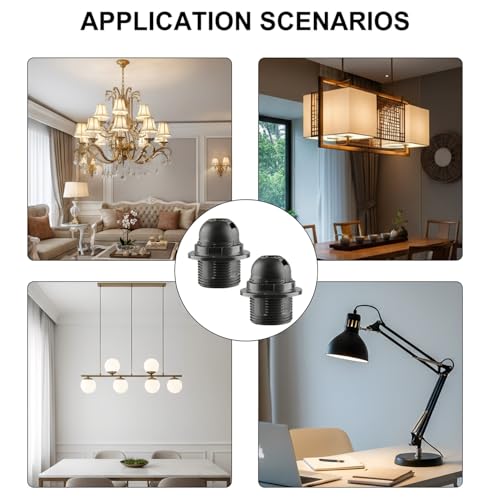2pcs E27 Edison Screw Socket,Black Full Thread Lamp Holder,Light Bulb Pendant Socke for Pendant Lights,Table Light Fitting - Image 6