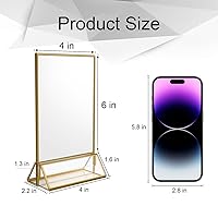 Vista 2 de NIUBEE Paquete de 6 soportes de acrílico transparente de 4 x 6 con bordes dorados y soporte vertical, soportes de menú de mesa de doble cara marcos