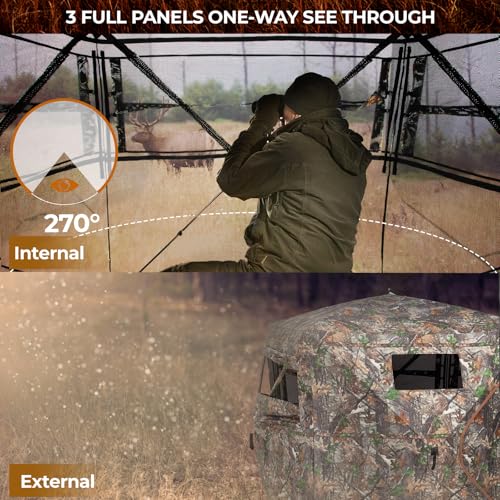 Hunting Blind 270/360 Degree See Through Ground Blind - 2-3 & 3-4 Person Pop Up Deer Blind for Hunting with Carrying Bag - 300D Reinforced Portable Durable Blind for Turkey and Deer