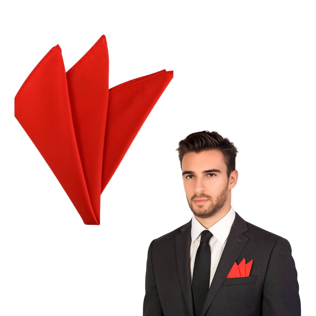 The Tie Co™ Satin Polyester Pocket Square – 28x28cm Handkerchief/Hanky for Suit Jackets, Weddings, Formal & Business Wear - Red