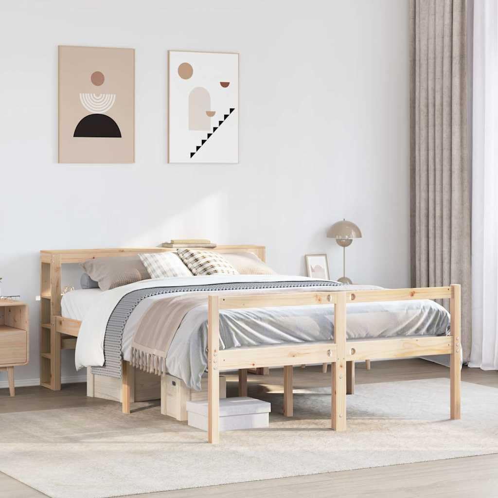 Massives Kiefernholz Seniorengerechte Einstiegshöhe Bettgestell Braun | Seniorenbett Massivholz Kiefer mit Kopfteil und Fußteil ohne Matratze 160x200 cm, 44 cm Einstiegshöhe, Komforthöhe mit