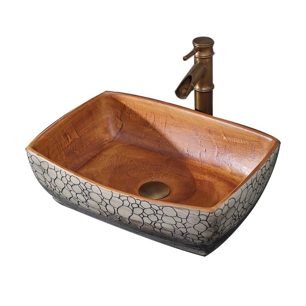 SBCGFY Retro Square Ceramic Sink - Cloakroom Above Counter Basin For Bathroom & Balcony - Stylish Art Wash Basin For Home Use - & Elegant Design