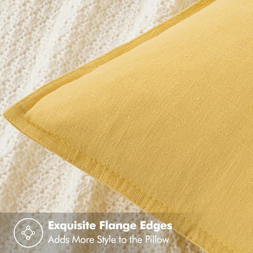 Image of MIULEE Decorative Linen Pillow Covers 18x18 Inch Yellow Boho Farmhouse Neutral Couch Throw Pillows for Bed Pack of 2 Accent Modern Pillowcase Summer Sofa Livingroom Home Decor
