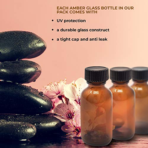 Amber Glass Bottles 1 oz (30 ml) Pack Of 12 Empty Refillable Bottles With Black Cap - Leakproof Essential Oils Bottle for Storage and Travel Bottles for Liquids2