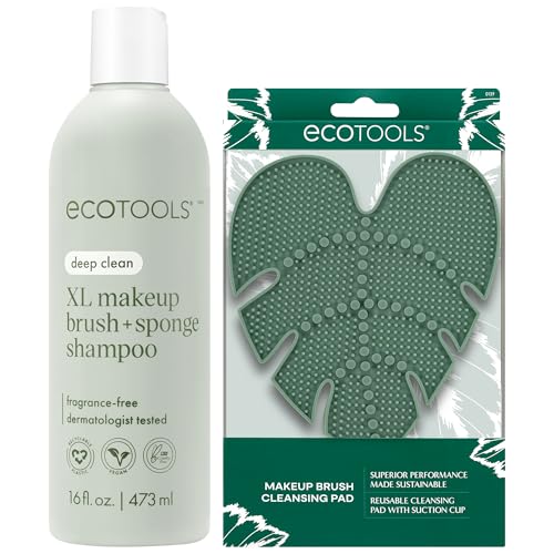 EcoTools Makeup Brush Cleaner Set Brush & Sponge Shampoo (Extra Large Bottle) + Silicone Cleansing Pad with Suction