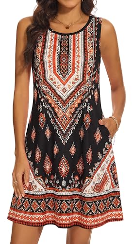 Image of Summer Dresses for Women 2026 Casual Sundresses Beach Cover Ups Sleeveless Tshirt Swing Dress with Pockets