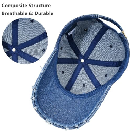 Image of Vintage Washed Denim Distressed Dad Hats Baseball Caps for Men Women