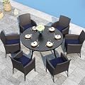 Sophia & William 7 Pieces Round Patio Dining Set for 6, Metal Patio Table and Rattan Chairs Set for Outside, All Weather Outdoor Dining Set with 1.6" - 2" Umbrella Hole