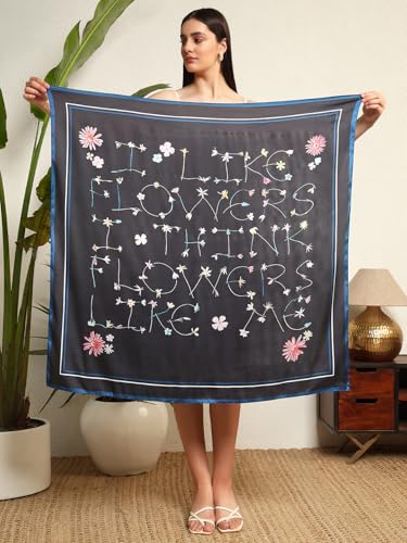 Image of Ravaiyaa - Attitude is everything Women Silk Digital Print Large Square Scarf Breathable Lightweight Neckerchief Printed Headscarf 40 inch x 40 inch Inch