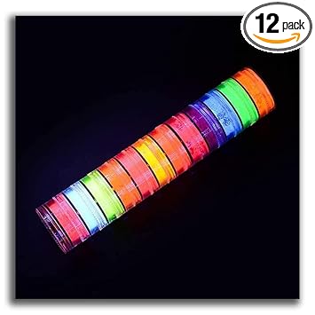 Americos Glow In The Dark Pigment Luminescent Phosphorescent Self-Luminous Powder | Non-Toxic, For Slime Nails, Wall Painting, Resin, Concerts, Mix with Paint (Pack of 12) (200 GM)