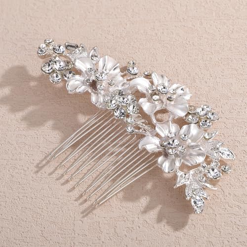 Peine para cabello con flores y strass plateado miniatura 3