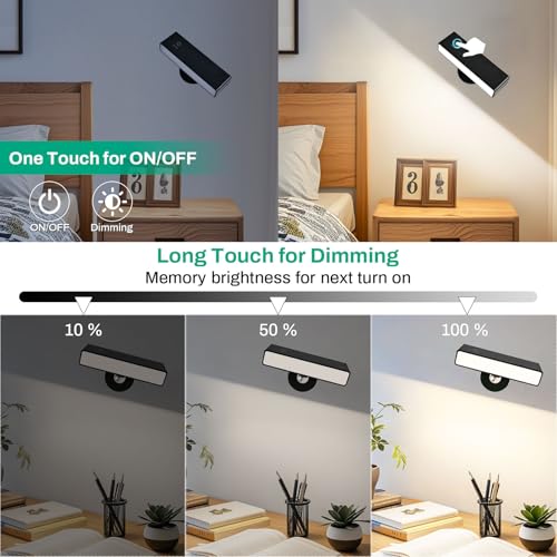 Rechargeable Wall Sconce, Magnetic Removable 360° Rotate - Battery Operated Wall Mounted Light for Bedroom Vanity/Refrigerator/Picture, 4000mAh, No Drill Renter-Friendly Wall Lamp (1Pack)