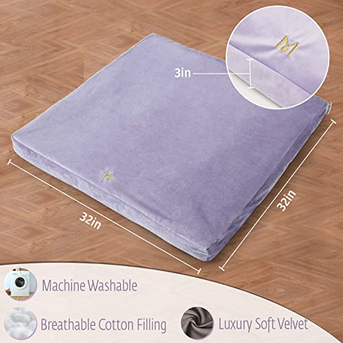 Monahito Deluxe Meditation Cushion - Zabuton Meditation Mat - Luxury Velvet Large Square Floor Pillow - 31.5 X 31.5 X 3.15 Inch - Lavender Purple #TOP1