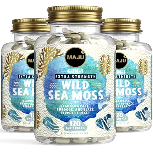 MAJU Wild Irish Sea Moss Capsules (4-in-1 with Bladderwrack & Burdock, 3-Pack)
