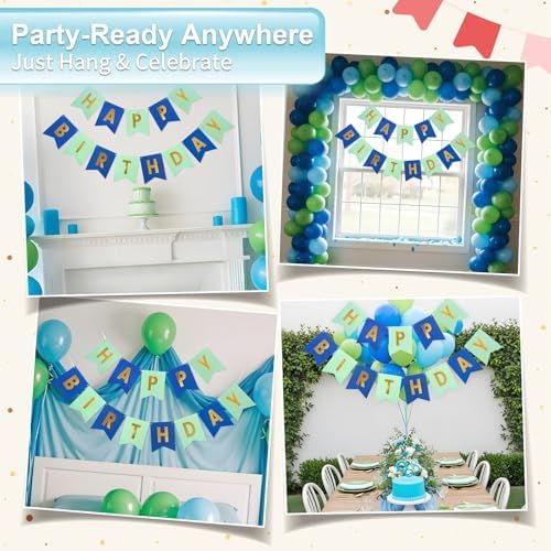 Amiify Pre‑Strung Happy Birthday Banner - 9 ft | NO DIY Happy Birthday Sign | Birthday Decorations & Party Supplies for Women Men Girl Boy(Green Blue) — 사진 7
