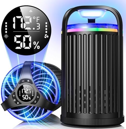 Fly Trap Indoor, 3-in-1 Fruit Fly Trap, Gnat Killer Indoor, Moth Traps - Bug Zapper Indoor with Temperature & Humidity Sensor, Catch Insects Indoors with Suction, Bug Light &10pcs Sticky Glue (Black)