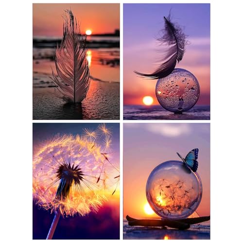 KiKiHong Diamond Painting 4er set,DIY Diamant Malerei Pusteblume,5D Diamant...