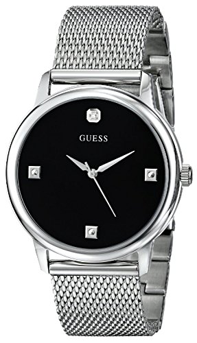 �Q�X GUESS Men's U0280G1 Slim Round Silver-Tone Diamond-Accented Mesh Watch [���s�A���i]