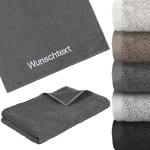 LIQUISIGN Saunatuch mit Name Wunschtext Bestickt | Personalisiertes Handtuch 70 x 200 cm | Saunatuch kuschelig aus 100% Baumwolle | Anthrazit