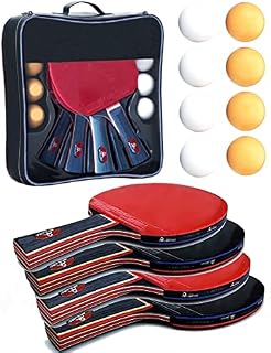 UNIQU Table Tennis Set, Portable Table Tennis Bats and Balls, Ping Pong Paddle for Adult Table Tennis Racket Set with Compact Storage Case (4 Players Set)