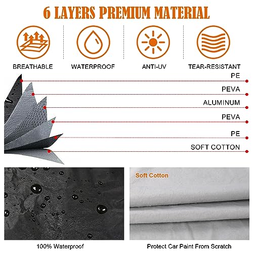 Image of Waterproof Truck Cover Replace for Ford F150 / Dodge Ram 1500 /Chevy Silverado 1500 Crew Cab 5.5 ft, 6 Layers All Weather Car Cover with Zipper Door for Snow Rain Dust Hail Protection