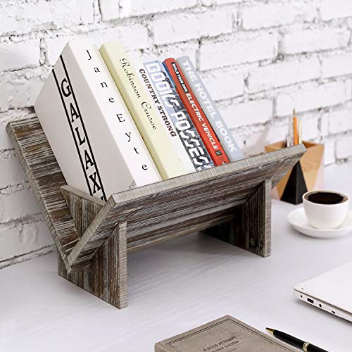 Mygift Rustic Solid Torched Wood Tilted Book Holder, Desktop Reading Book Textbook Storage Organizer Bookshelf, Decorative Desk Bookcase #TOP1