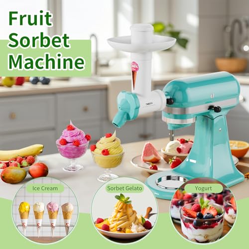 Tmbeg Dairy Free Ice Cream Maker Attachment for KitchenAid Stand Mixer, Frozen Yogurt and Sorbet Maker, Soft Serve Dessert Machine, Dishwasher Safe for Kitchen aid Ice Cream Attachment