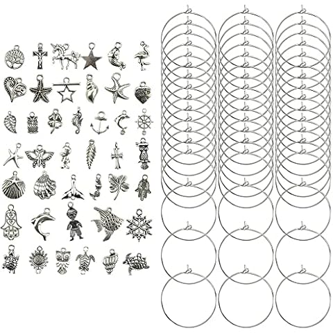 WANTOUTH 100 Stücke Weinglas Charms Anhänger Zinklegierung Glasanhänger für Gläser Silber Glasmarkierer Glas Markierung Cover