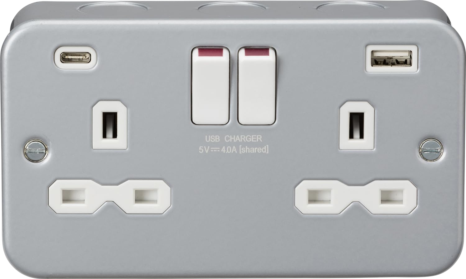 Knightsbridge Metal Clad 13A 2G SP Switched Socket with dual USB C+A 5V DC 4.0A [shared]