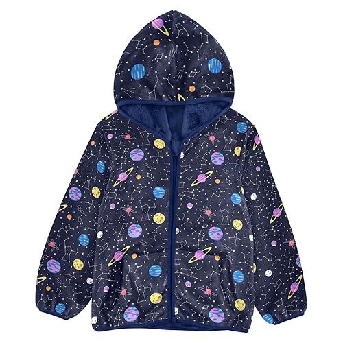 Space Galaxy Constellation Boys Fleece Hoody Jacket Zip Up Coat Warm Fall Winter Plush Jacket Long Sleeve Outerwear