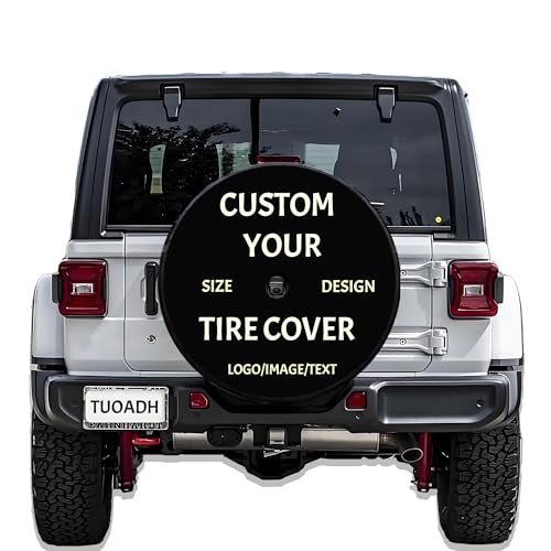 TUOADH Custom Tire Cover with Backup Camera Hole Personalized PVC Leather Spare Tire Cover with Logo/Photo/Text Durable Heavy Duty Wheel Cover Fits Jeep RV Trailer