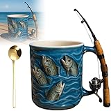 kinrguiyuez Angelbecher, Lustiges Angelruten- Und Rollen-Design, Fischers-Tee-Kaffee-Keramik-Kaffeebecher, Geschenk Für Fischers, Papa, Angler, Für Schokolade, Tee, Wein, Bier, Party, Familientreffen