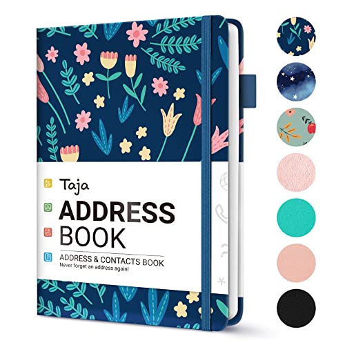Taja Address Book with Alphabetical Tabs,Hardcover Address Books Large Print for Record Contacts, Small Address Book to Store All Your Important Informations In One Place - Spring Flowers