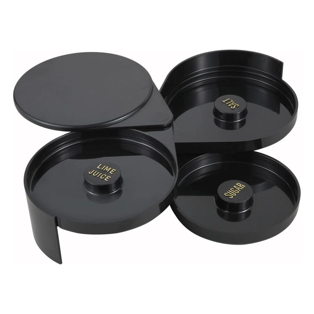 Soro Essentials- 3-Tier Glass Rimmer Black Color Plastic- Margarita Salter Rimmer Dish for Cocktails Bar Salt Sugar Lime Juice Rimmer Bar Accessories Bartender Tool for Margarita Bloody Marys Gimlets
