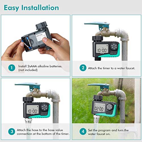 Restmo Sprinkler Timer, Programmable Water Timer For Garden Hose, Outdoor Faucet, Drip Irrigation And Lawn Watering System, Compact Design | Automatic Digital Control | Manual On/Off | Rain Delay #TOP5