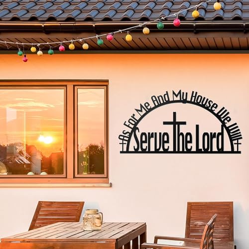 Image of BLIND SHOP As For Me and My House We Will Serve The Lord Wall Sign | Christian Metal Wall Art for Home Decor | Wall Sculpture Home Decoration | Metal Art | Metal Wall Art (45 x 43x 1.5 CM)