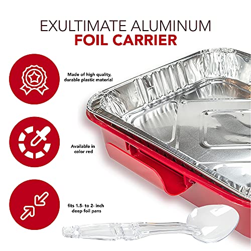 Aluminum Foil Carrier Casserole Dish Food Pans Lid Serving Spoon Exultimate (Red) #TOP2