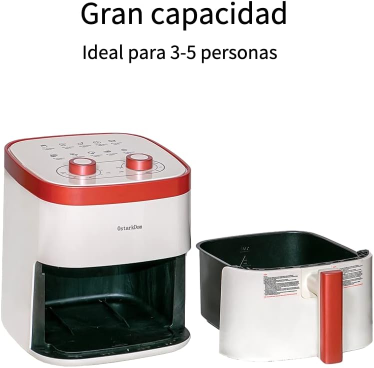 Ostark Dom Friggitrice ad aria senza olio 5L con pulsante girevole, 1400 W, regolabile fino a 200 °C, timer 60 minuti