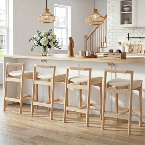 Image of Zesthouse Wood Counter Stools with Woven Paper Cord Accent Back, Set of 4