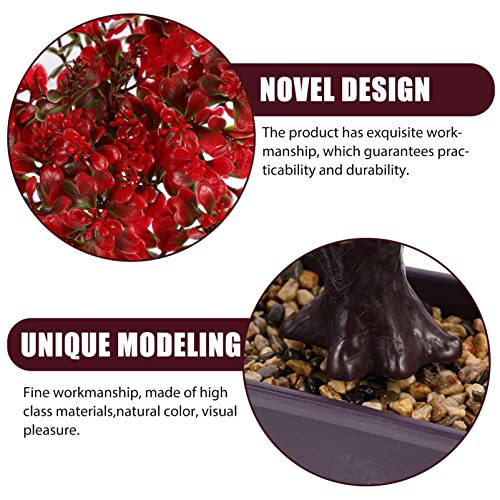 Hanabass Artificial Bonsai Tree Red Blossom Faux Potted Plant Fake Bonsai In Pot Plant Landscape Desk Decoration For Home Bedroom Living Room Office Decor #TOP7