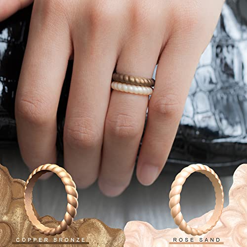Thunderfit Thin Braided Silicone Wedding Rings For Women (Bronze, Rose Gold, Silver, White, 9.5-10 (19.8Mm)) #TOP3