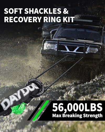 Image of DAYDOOR 56,000 LBS Soft Shackle Recovery Kit, 1 /2 inch x 22 inch (2-Pack) with 7075 Aluminum Snatch Ring, Winch Accessory for Jeep Wrangler, Bronco, 4Runner, Tacoma, ATV /UTV /Jeeps /SUVs, 4x4 Off-Road(Green)