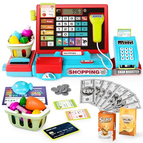Kids Cash Register with Scanner and Sound, Microphone, Shopping...