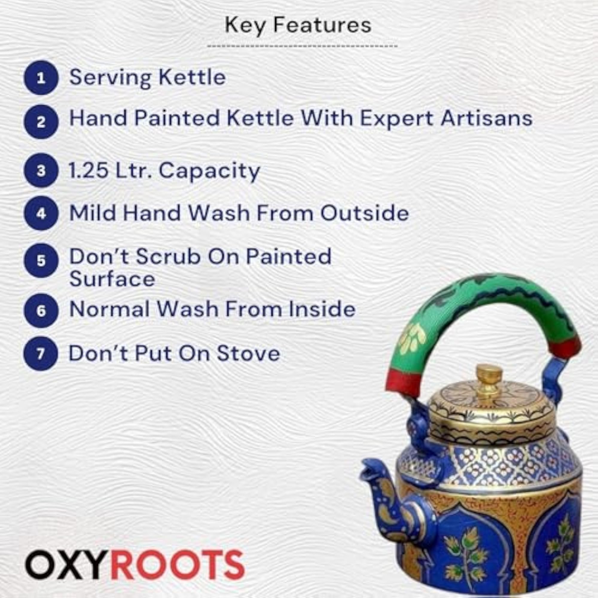 Aluminum Painted Tea Kettle with Meenakari Flower