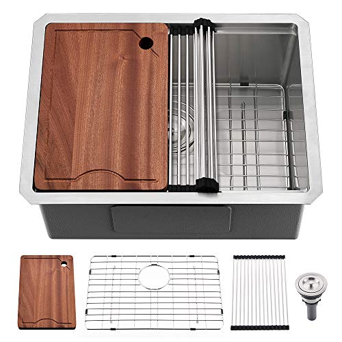 Weekly Top Sale 23 Inch Undermount Workstation Kitchen Sink Stainless Steel-SOMRXO 23 Small Undermount Bar Prep Sink 16 Gauge Workstation Ledge 10 Inch Deep Outdoor Rv Single Bowl Kitchen Sink