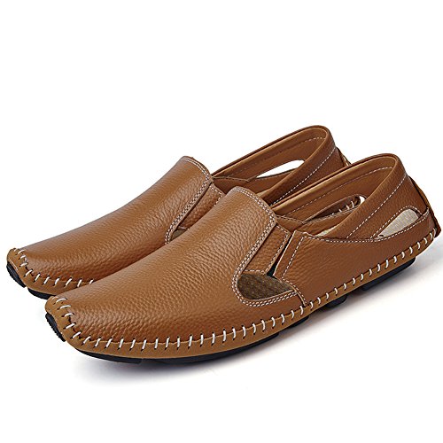 Image of Men's Driving Shoes Leather Slipper Casual Slip on Loafers | Top Grain Leather Upper, Moccasin Toe, Slip-on, Traction Rubber Outsole, Mens Dress Shoes, Mens Casual Loafers