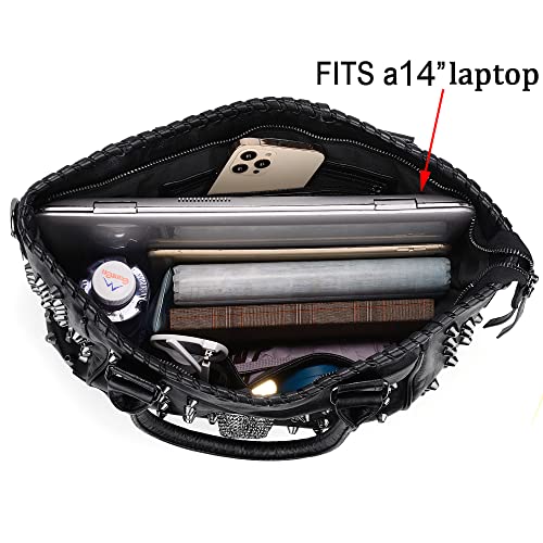 Uto 18000382-1A Women Skull Tote Bag Rivet Studded Handbag Pu Leather Purse Shoulder Bags 2 Pcs Wallet Strap A Black 382 thumb #3