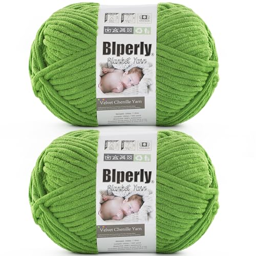 6 Super Bulky Velvet Chenille Yarn for Crocheting - 2 Skein of 200g/7 oz - Ultra Soft Heavy Weight Chunky Knitting Yarn for Baby Blankets Amigurumi Home DecorHarvest Green2 Skein