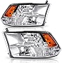 AUTOSAVER88 Headlight Assembly Compatible with 2009-2018 Dodge Ram 1500 / 2010-2018 Dodge Ram 2500 3500 / 2019-2022 Ram 1500 Classic Pickup QUAD Chrome Housing with Daytime Running Lamps